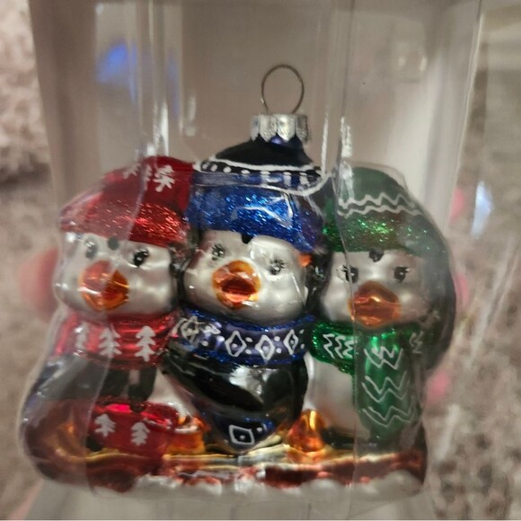 Christopher Radko Celebrations Three Winter Penguins Sled Blown Glass Ornament - Picture 8 of 8